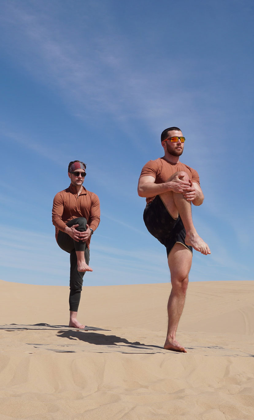 Founders of Body Casual, Kellen and Steven working out in the desert.